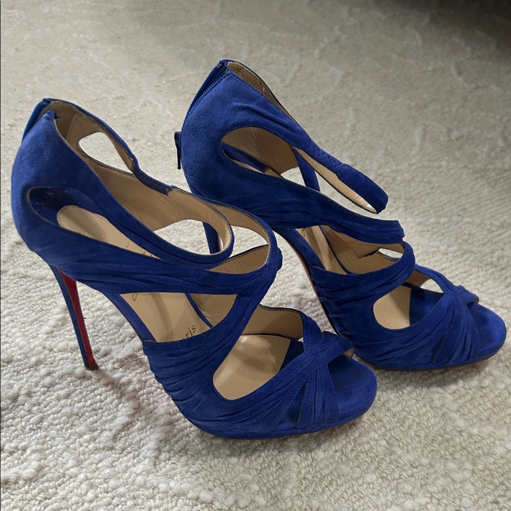Christian Louboutin kashou blue pervanche suede Heels 37 120 - Picture 3 of 7